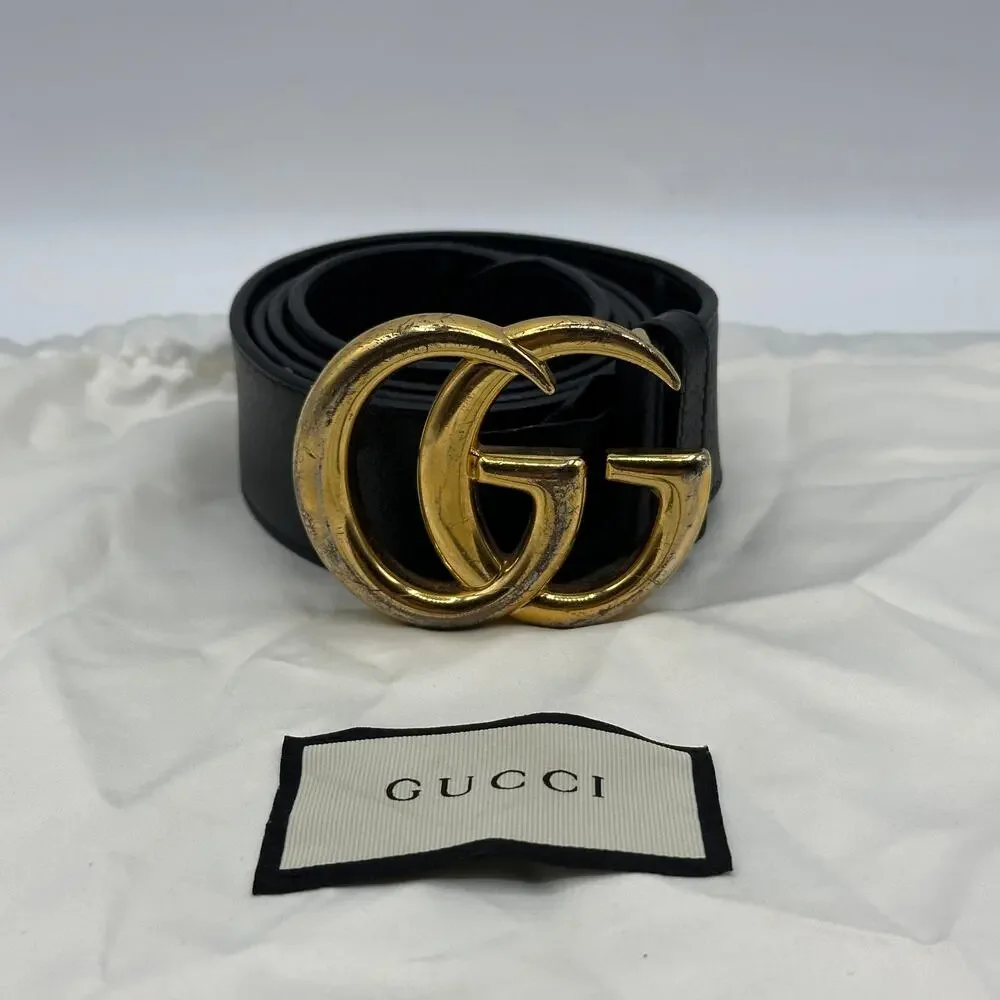 GUCCI GG Marmont Wide Leather Belt With Buckle Gold Sz 100 / 40